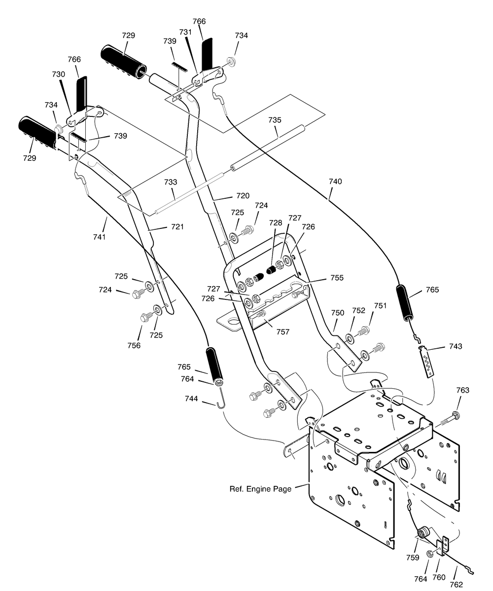 Handle Assembly Diagram and Parts List for 624504X4B 2002 Briggs and Stratton Snow Blower